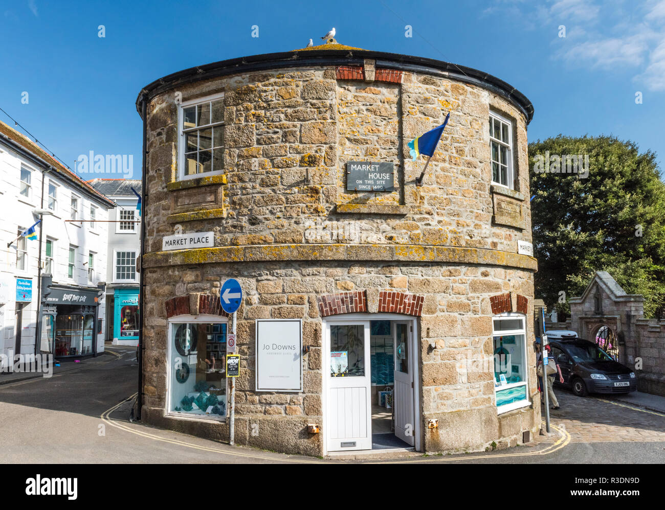 Der mittelalterliche Markt Haus in St Ives, Cornwall, England. Die kreisförmige Markt Haus wurde in 1497 gebaut. Stockfoto