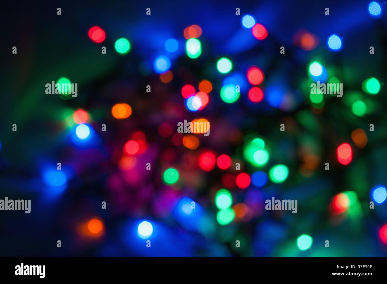 Unscharfe bunte Weihnachtslichter Hintergrund Stockfoto