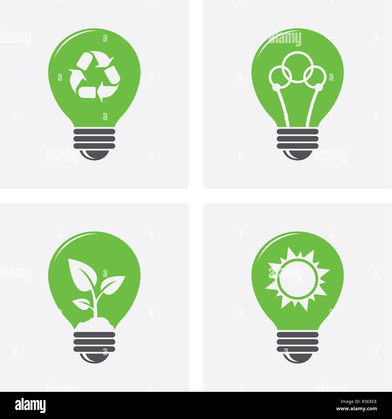 Ökologie Glühbirne Symbole. Green eco Energiekonzept Symbole Stock Vektor