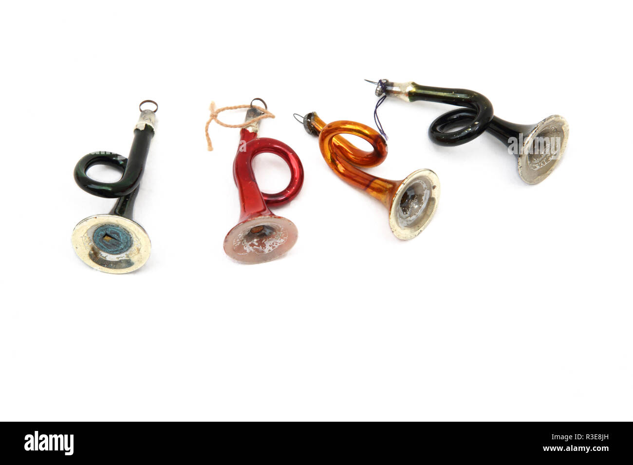 Vintage mundgeblasenem Glas Trompeten Christbaumschmuck Stockfoto