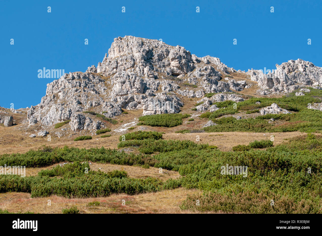 Robuste Bergspitze Klippen auf dem Berg Elfer, Stubaital, Tirol, Österreich Stockfoto