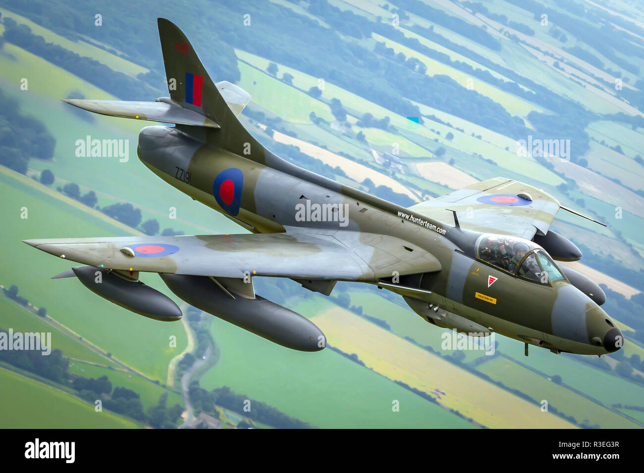 Die Hawker Hunter ist ein transonic British Jet-powered Kampfflugzeuge, die Hawker Flugzeuge für die Royal Air Force (RAF) während der l entwickelt wurde. Stockfoto
