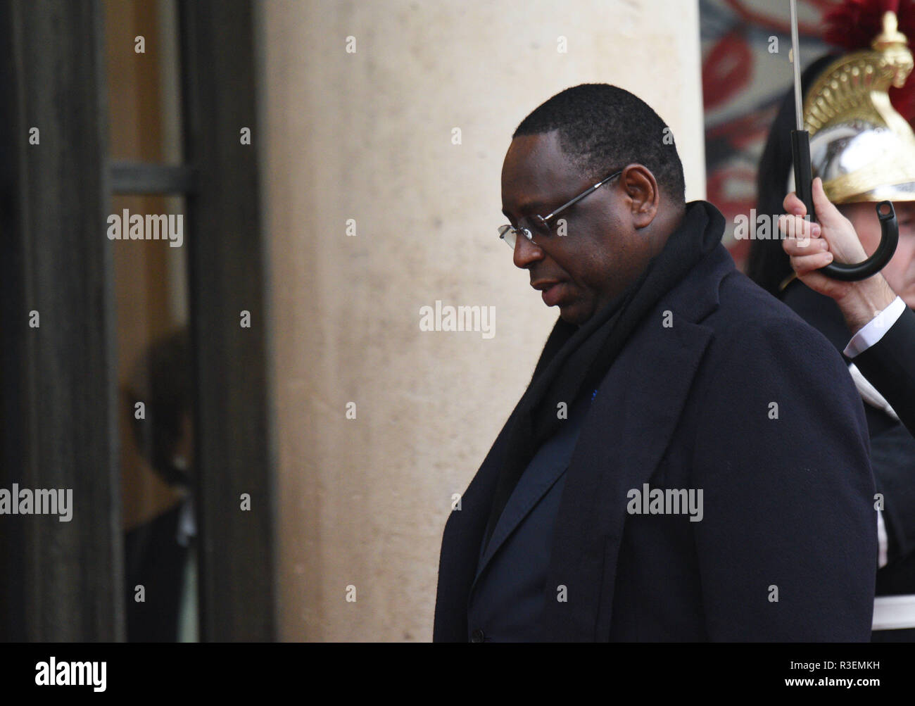 November 11, 2018 - Paris, Frankreich: Senegals Präsident Macky Sall kommt an der Elysee Palast der Armistice Day Gedenken zu verbinden. Plus de 60 Chefs d'Etat et de gouvernement et dirigeants de Grandes Institutionen internationales ont fait le deplacement ein Paris assister à la Gedenken du centieme Anniversaire de l'Armistice du 11 Novembre 1918 gießen. *** Frankreich/KEINE VERKÄUFE IN DEN FRANZÖSISCHEN MEDIEN *** Stockfoto