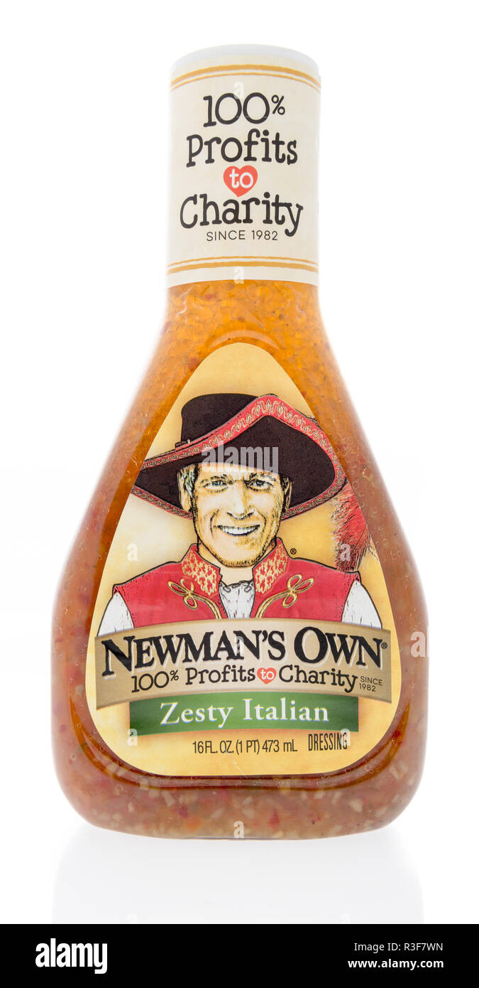 Winneconne, WI - 19. November 2018: eine Flasche von Newman's gewann Zesty Italienischer Salat Dressing auf einem isolierten Hintergrund. Stockfoto