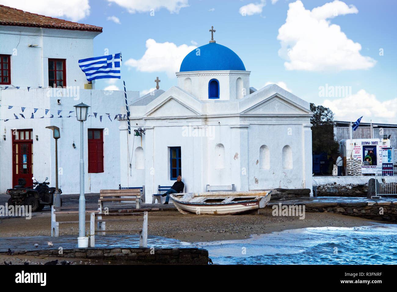 Eine Kapelle in der Nähe der Küste in die Stadt Mykonos. Stockfoto