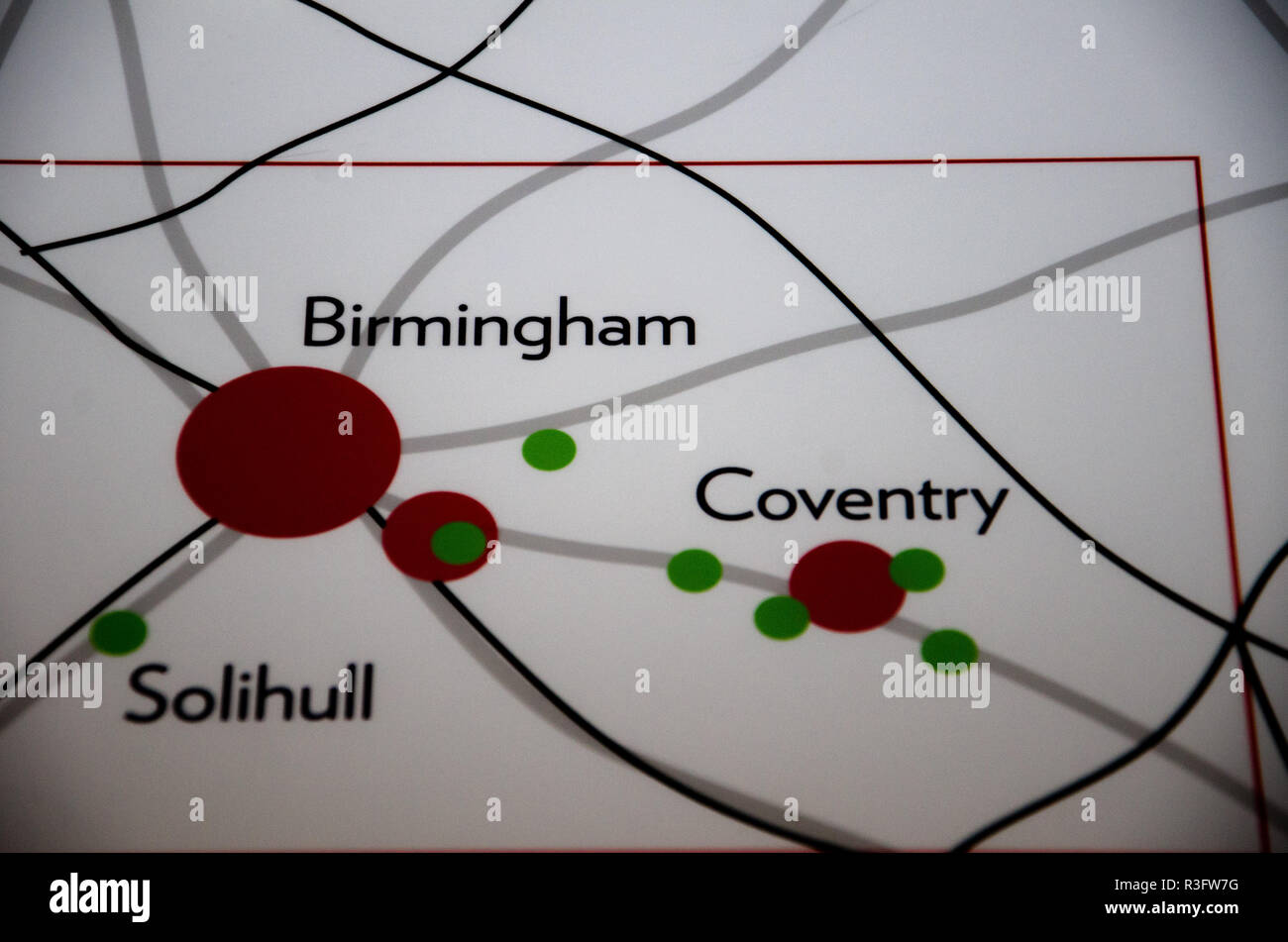 Birmingham und Coventry Karte Stockfoto