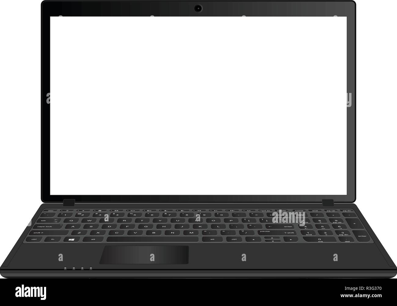Ein schwarzer Laptop realistische Vector Illustration, Vorderansicht Stock Vektor