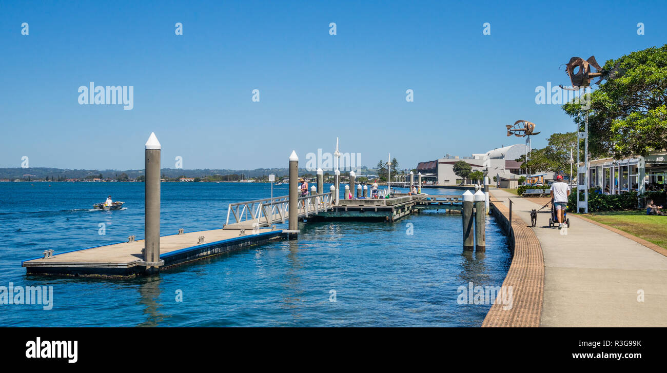 Ballina Riverfront Spaziergang und Lance Ferris Wharf, Richmond River bei Fawcett Park, Ballina, nördlichen Flüsse region, New South Wales, Australien Stockfoto