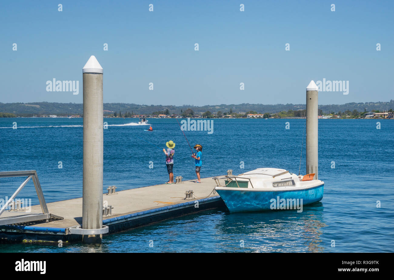 Lance Ferris Wharf, Richmond River bei Fawcett Park, Ballina, nördlichen Flüsse region, New South Wales, Australien Stockfoto