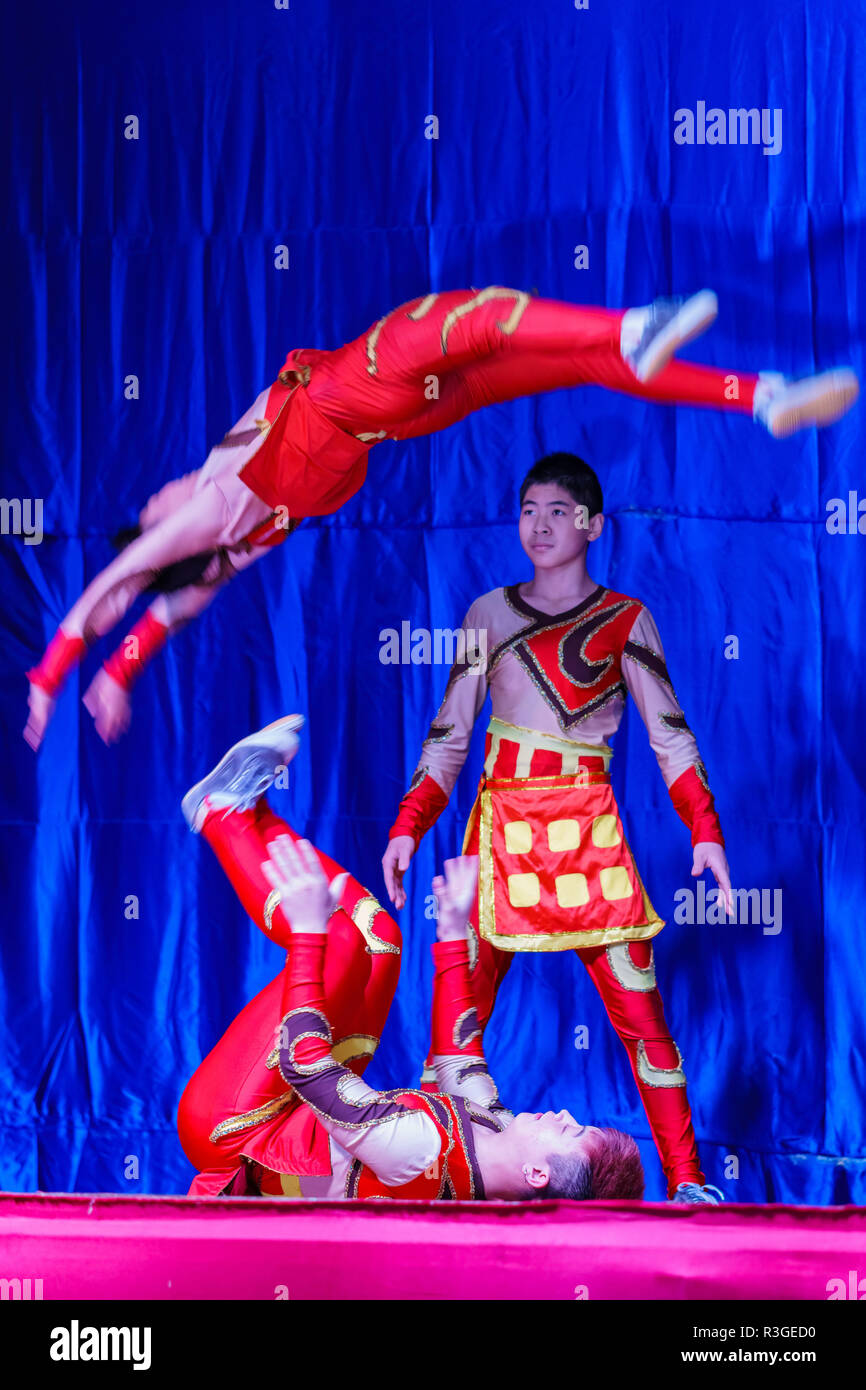 Los Angeles, Nov. 21: Chinesische Akrobaten und Tänzer von Moonlight Wald Festival am 21.November, 2018 in Los Angeles Stockfoto