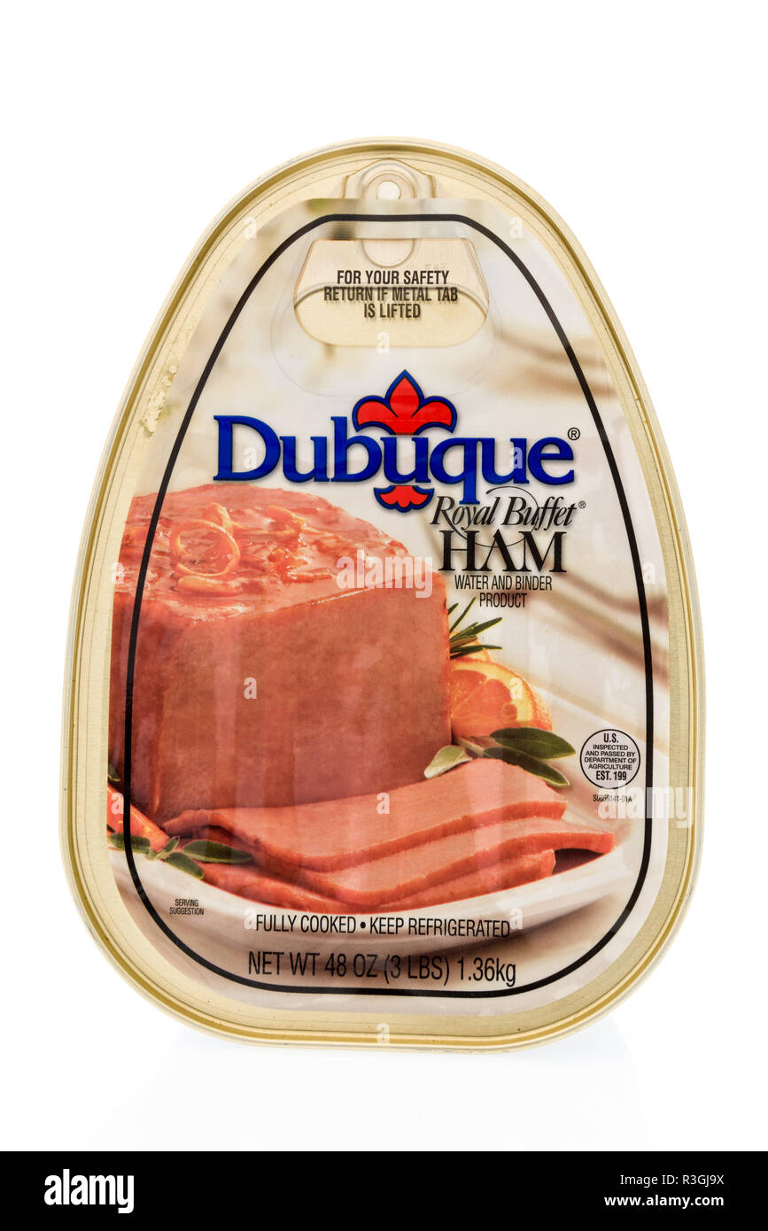 Winneconne, WI - 22. November 2018: ein Paket von Dubuque royal Frühstücksbuffet Schinken auf einer isolierten Hintergrund. Stockfoto