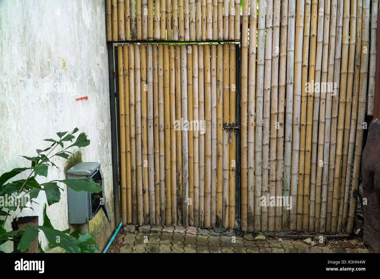 Eine handgefertigte Bambus Tr auf Bambus Wand Stockfotografie - Alamy