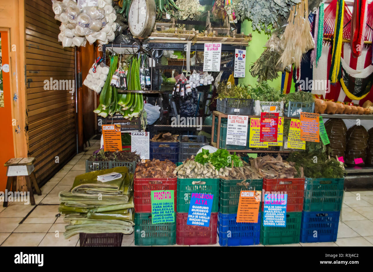 Die Vielfalt der Produkte in Costa Rica den Central Market gefunden Stockfoto