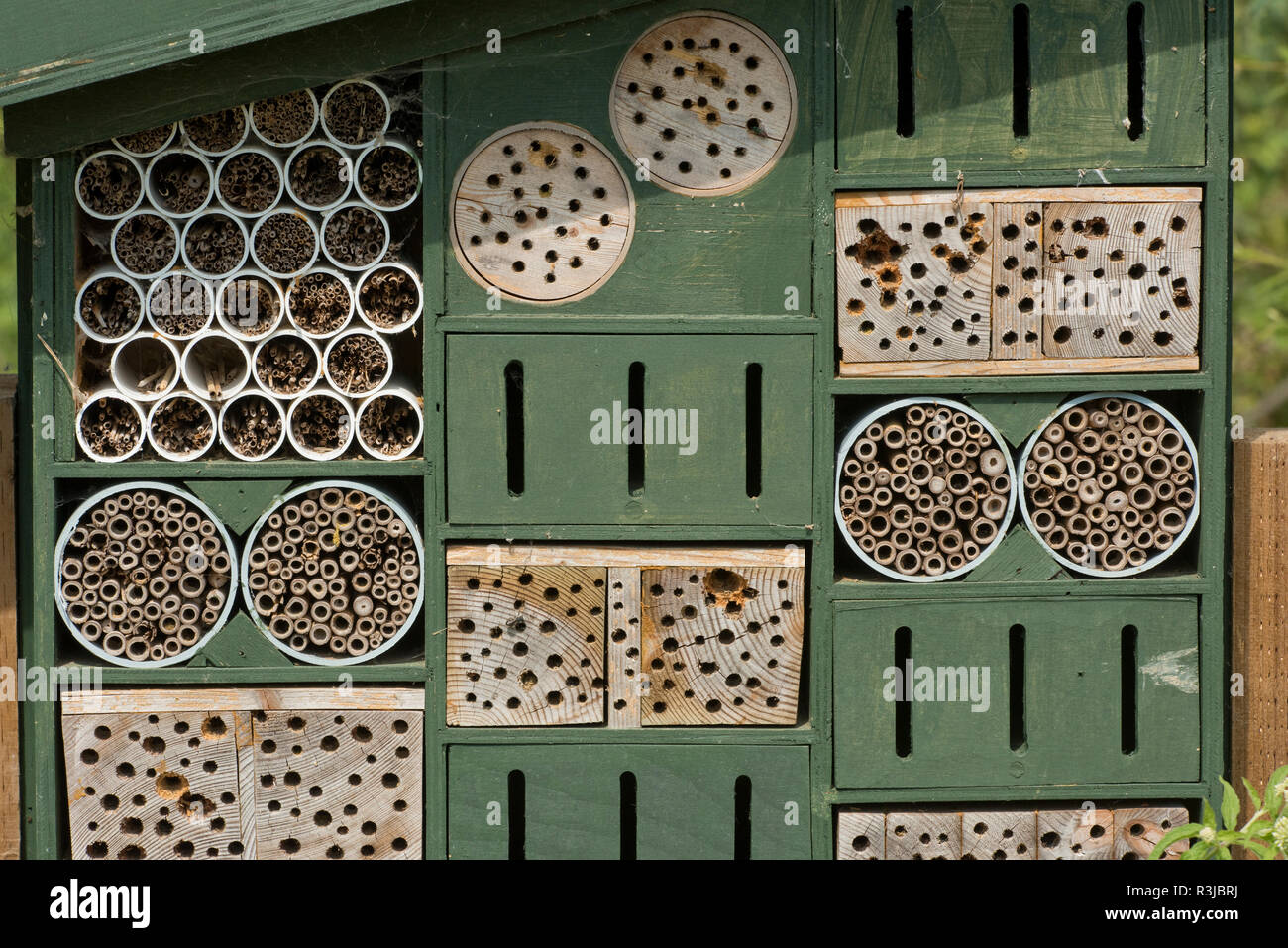 Insekten und Wirbellose Haus oder Bug Hotel mit verschiedenen Zuflucht Optionen zum Ausblenden von Über- oder Winterlager, WWT, West Sussex Stockfoto
