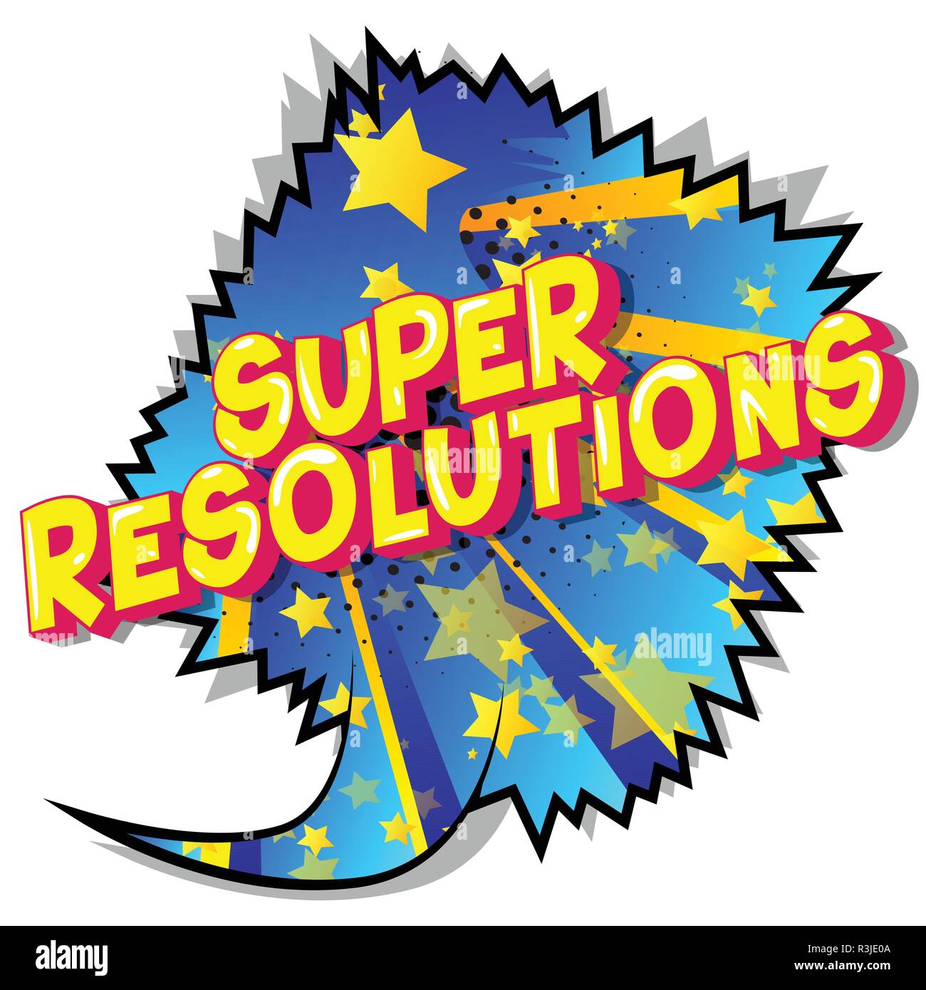 Super Resolution-Vector illustrierte Comic Stil Phrase auf abstrakten Hintergrund. Stock Vektor