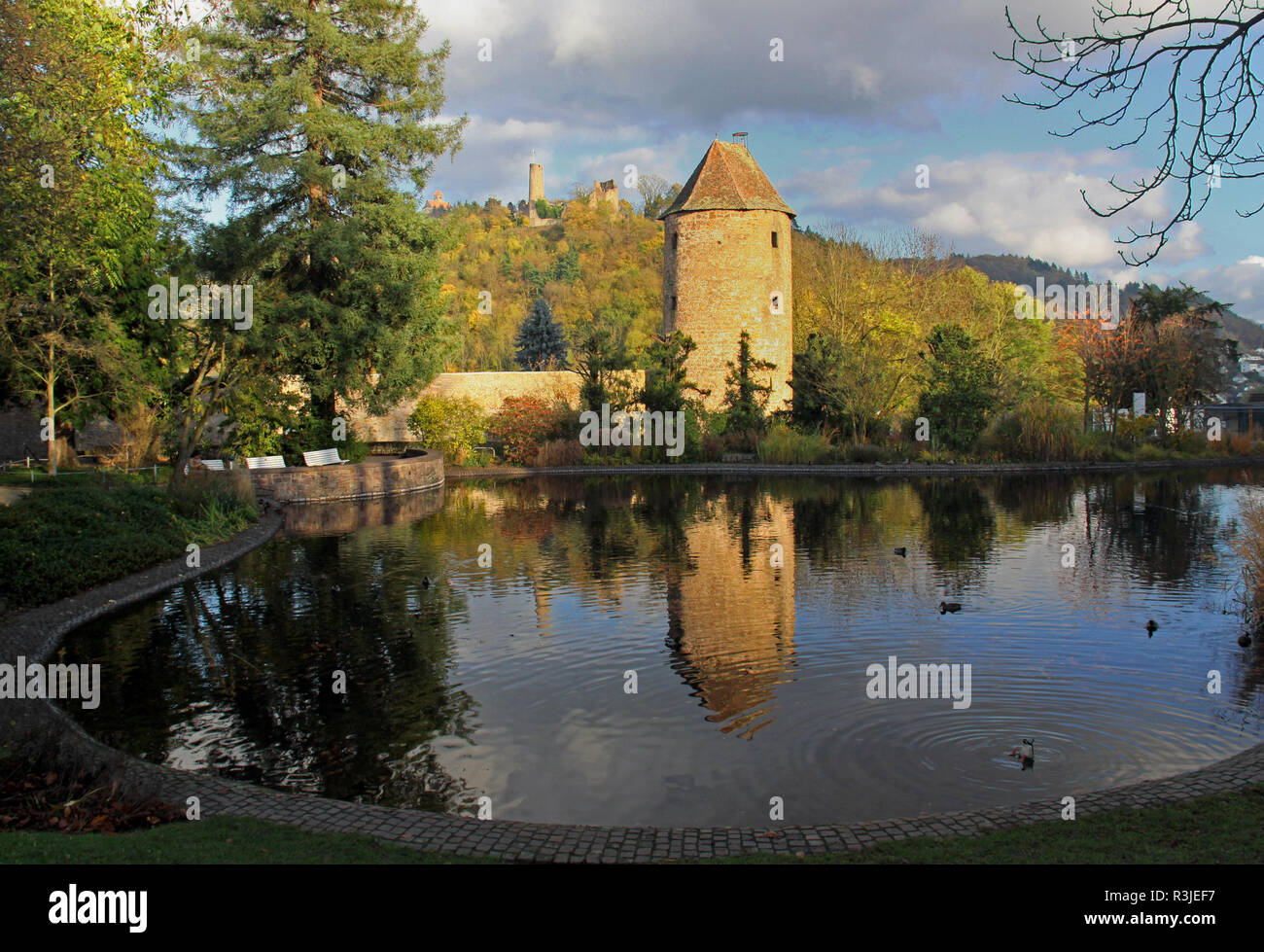 Castle Park Blick auf den Blauen Hut und die Schlösser Stockfoto