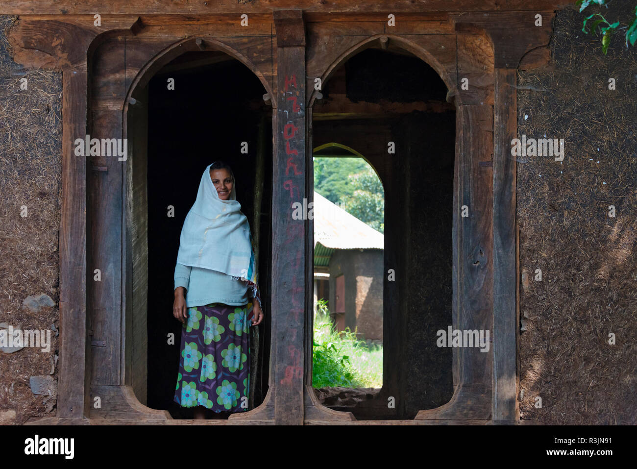 Die Frau in der Antike 14. Jahrhundert Ura Kidane Mehret Kloster (Äthiopisch Orthodoxe Kirche), Zege Halbinsel im See Tana, Bahir Dar, Äthiopien Stockfoto