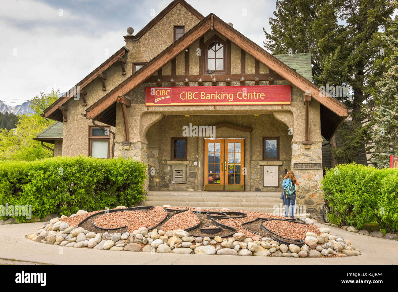 JASPER, AB, Kanada - Juni 2018: Der cibc Banking Center in Jasper, Alberta. Stockfoto