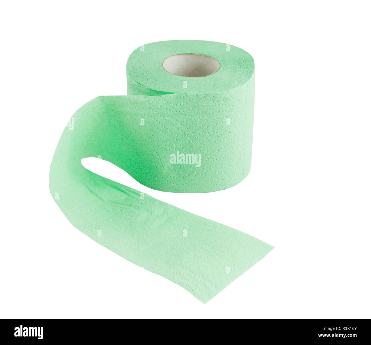 Grüne Rolle Toilettenpapier isoliert auf weiss Stockfoto