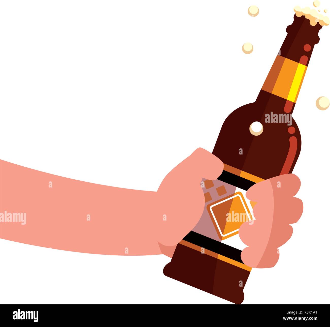 Hand eine Bierflasche auf weißem Hintergrund, Vector Illustration Stock Vektor
