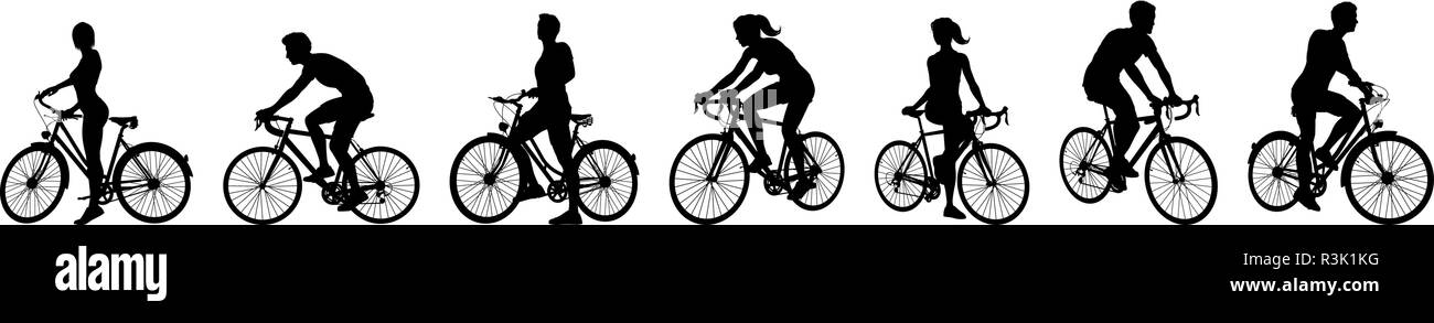 Fahrrad fahren Fahrrad Radfahrer Silhouetten eingestellt Stock Vektor