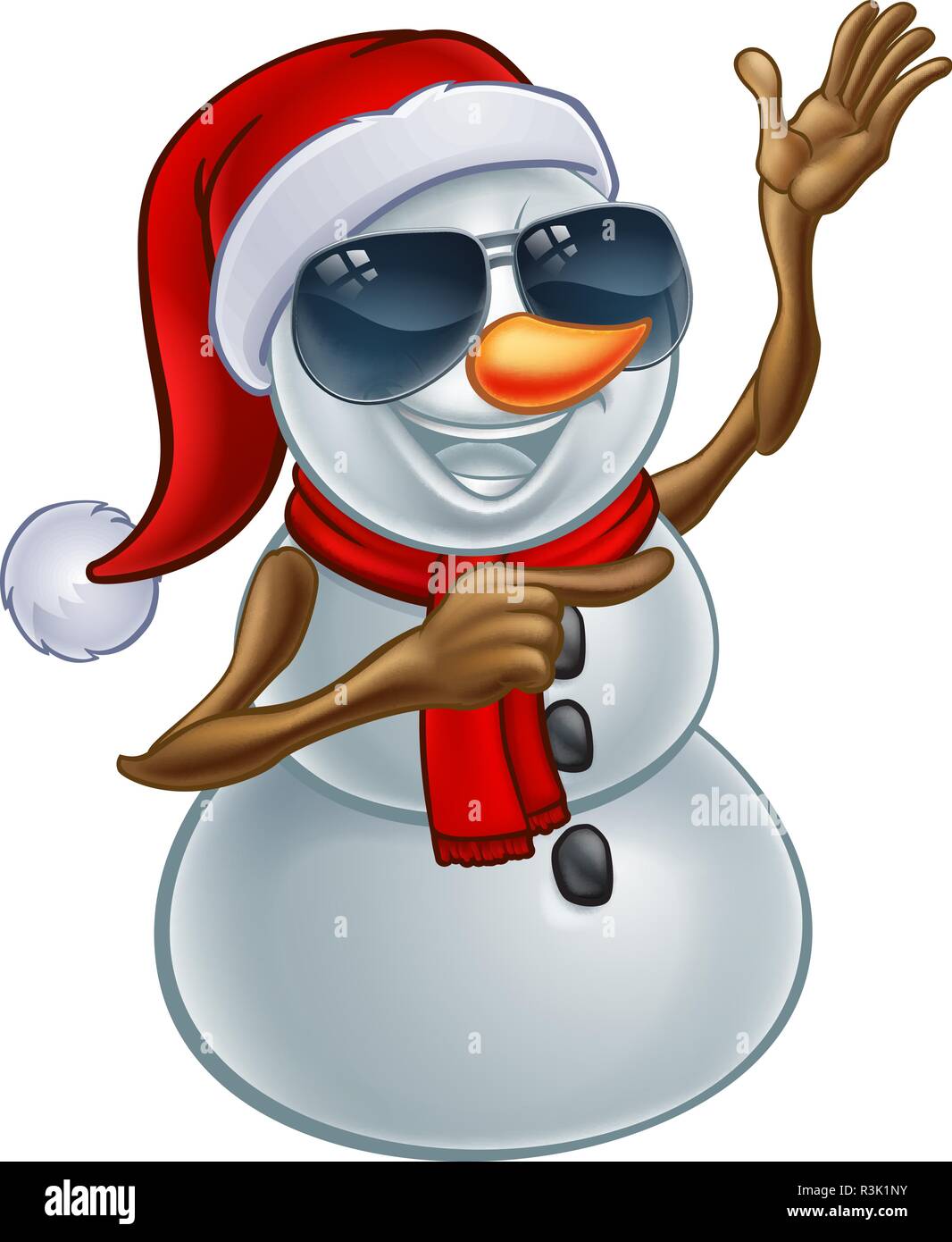 Coole Weihnachten Schneemann in Santa Hut und Sonnenbrille Stock Vektor