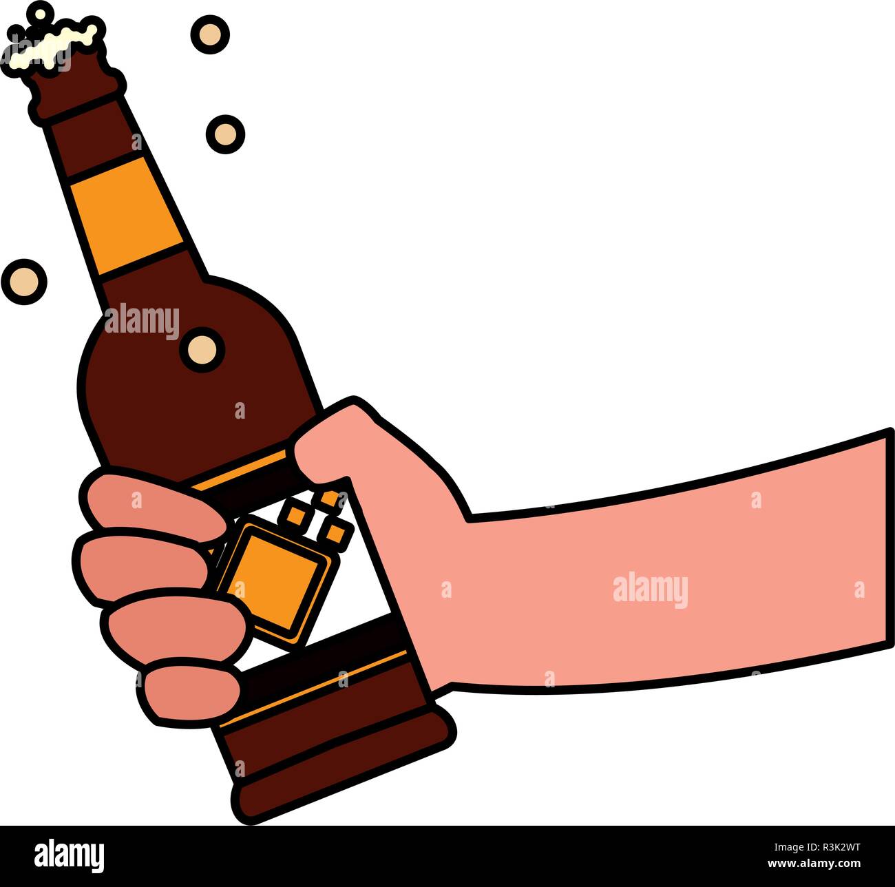 Hand eine Bierflasche auf weißem Hintergrund, Vector Illustration Stock Vektor