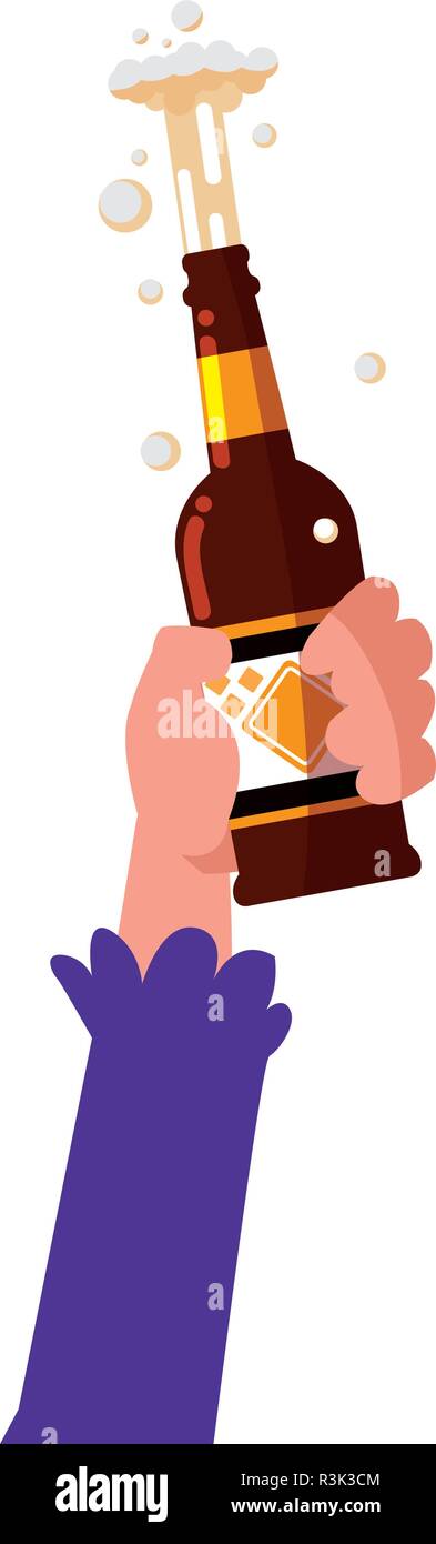 Hand eine Bierflasche auf weißem Hintergrund, Vector Illustration Stock Vektor