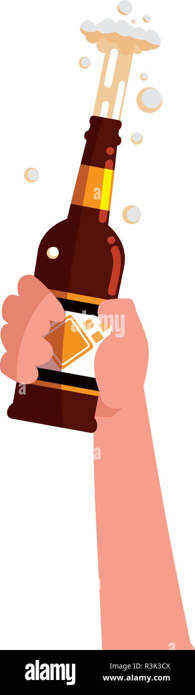 Hand eine Bierflasche auf weißem Hintergrund, Vector Illustration Stock Vektor