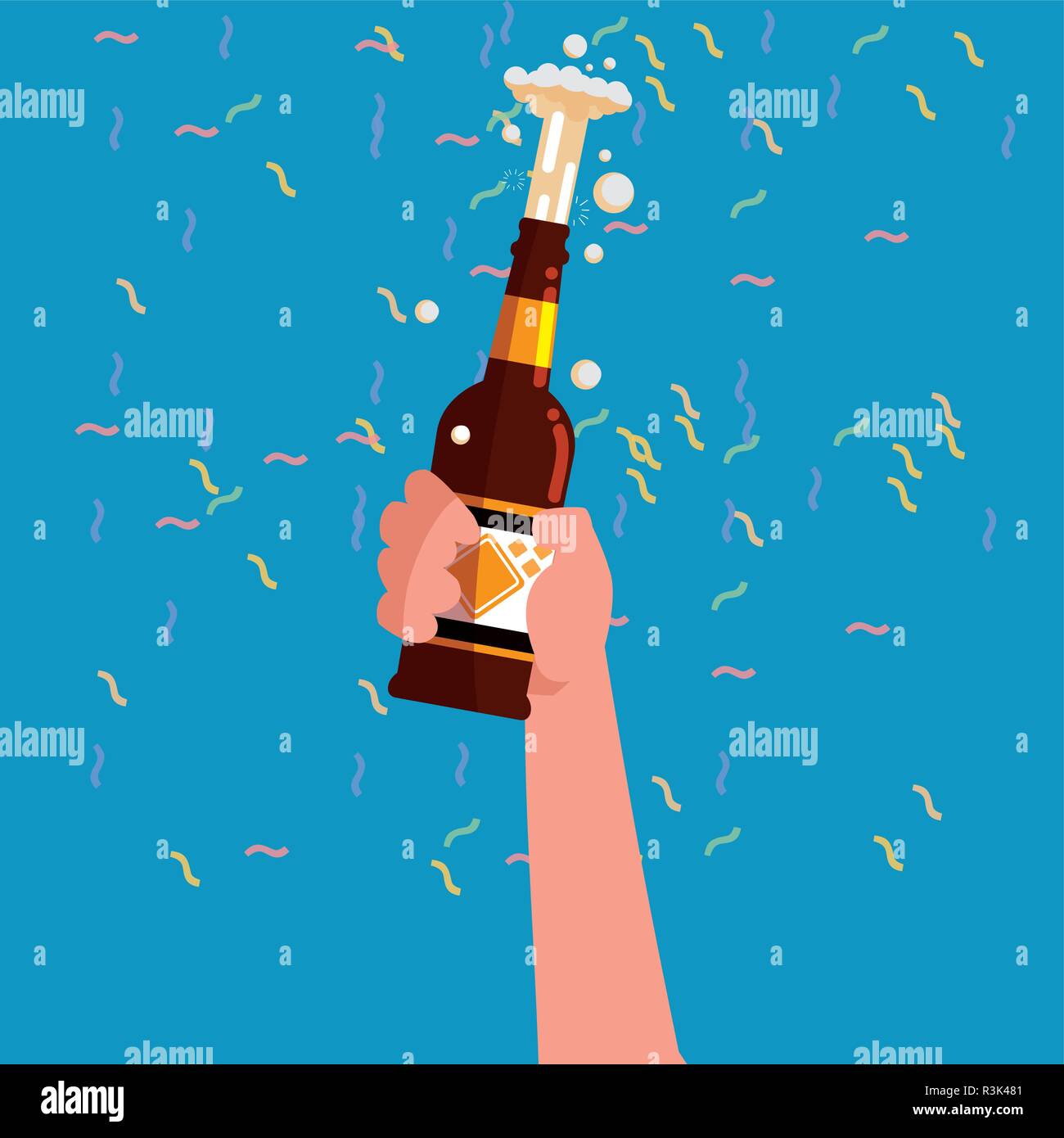 Hand eine Bierflasche über blauen Hintergrund, Vektor, Abbildung Stock Vektor