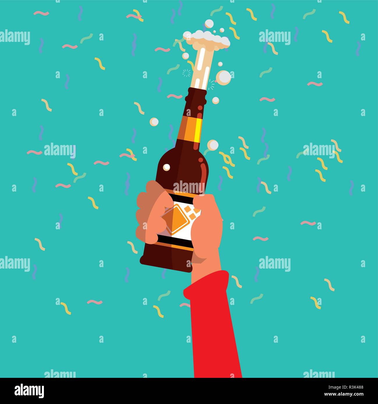 Hand eine Bierflasche über blauen Hintergrund, Vektor, Abbildung Stock Vektor