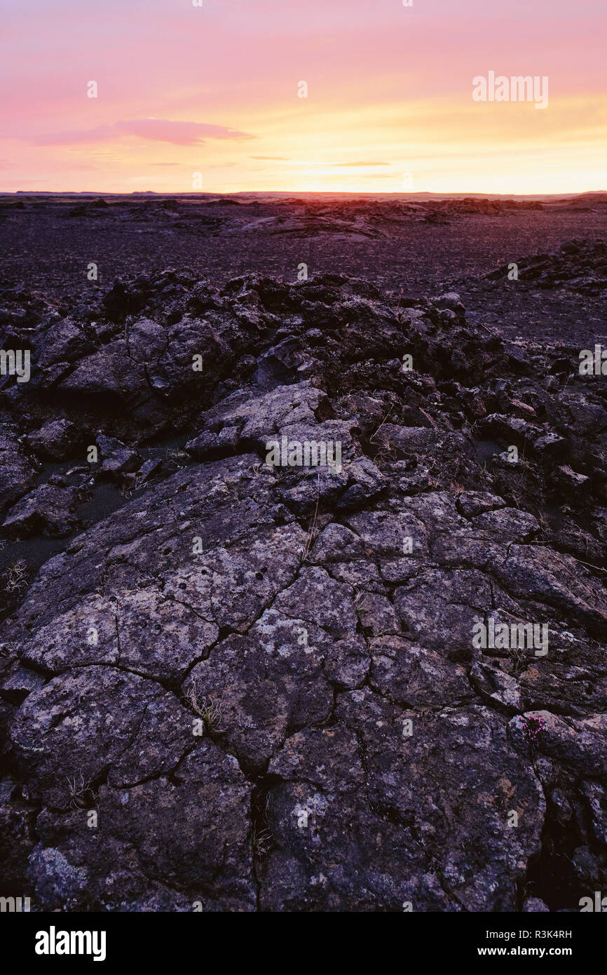 Die schwarze Lava Feld Landschaft des Flusses Jökulsá á Fjöllum in Vatnajökull National Park im Norden von Island. Stockfoto