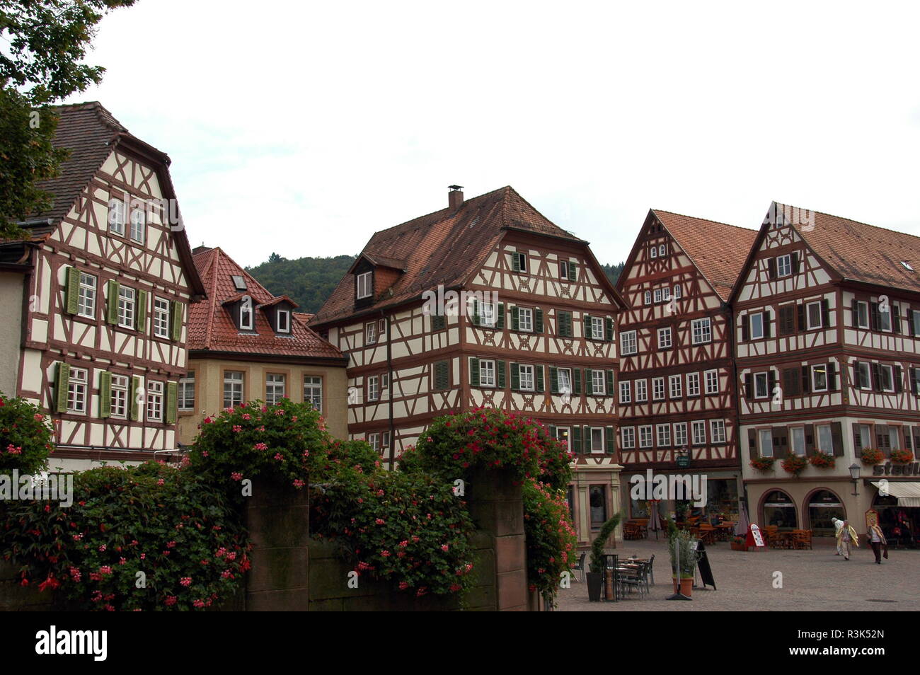 Fachwerkhäuser am Marktplatz in Mosbach/Baden Stockfoto