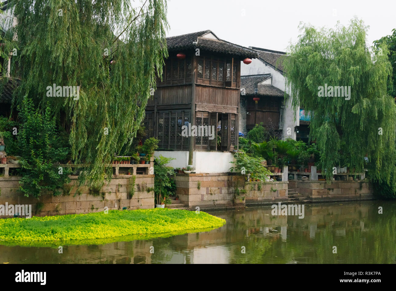 Traditionelle Häuser am Canal Grande, alte Stadt von Yuehe in Jiaxing, Zhejiang Provinz, China Stockfoto