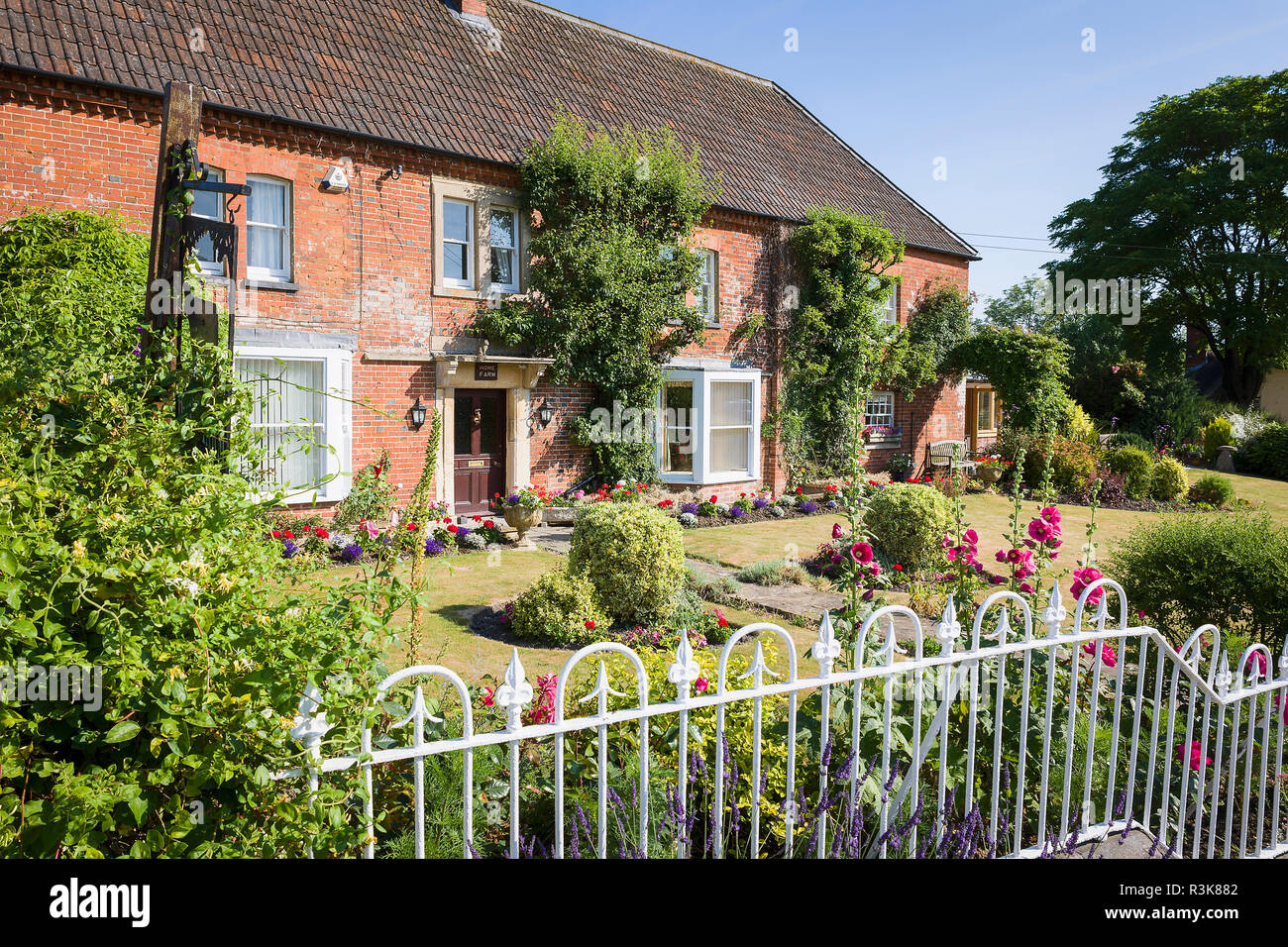 Home Farm Haus mit Garten vorne Mitte Sommer in Heddington Wiltshire England Großbritannien Stockfoto