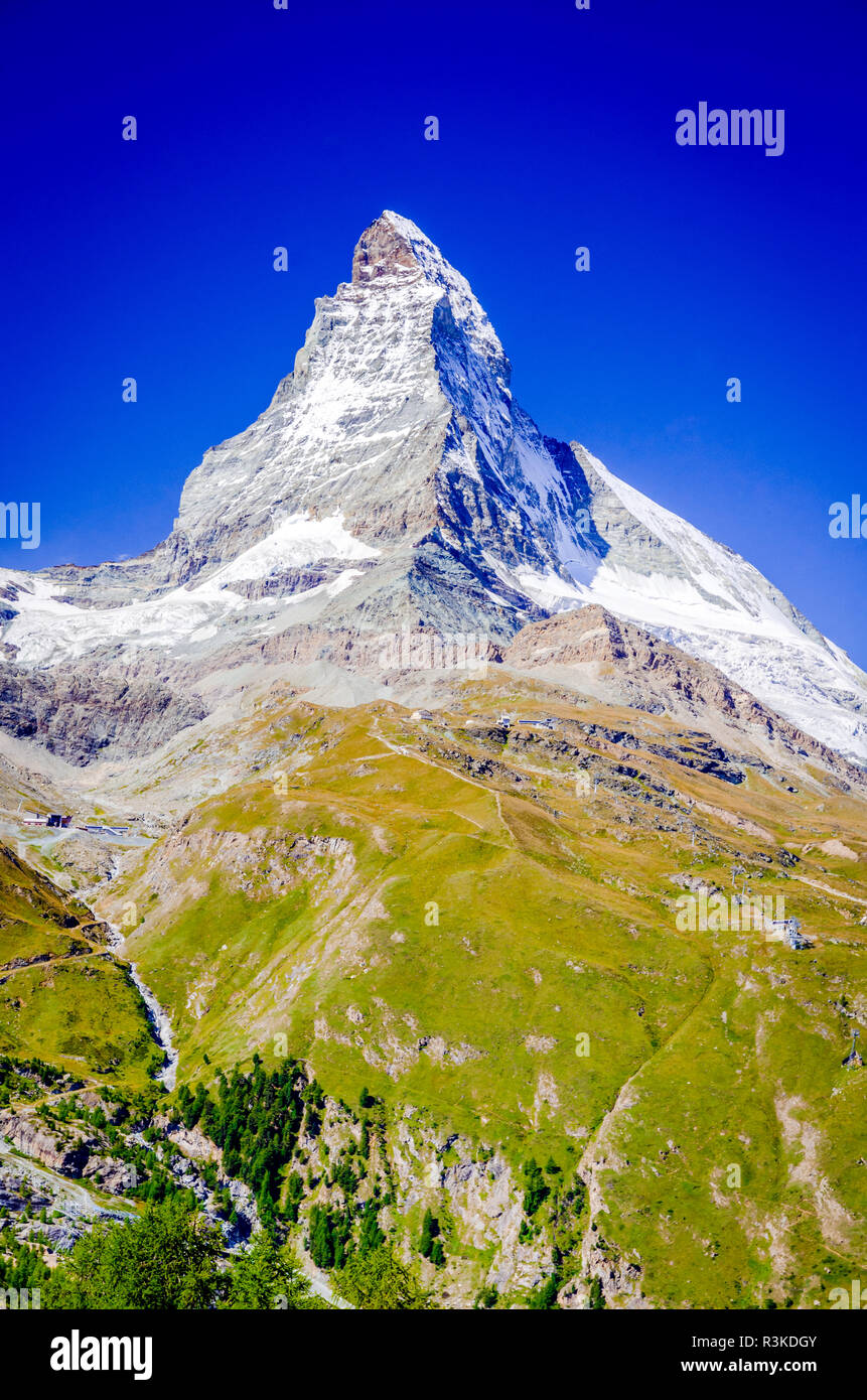 Zermatt, Schweiz. Osten und Norden Gesichter der Matterhorn im Sommer in der Schweiz Walliser Alpen. Stockfoto