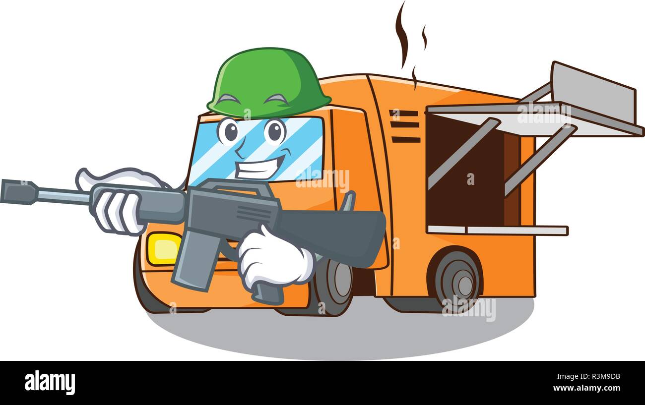 Armee rendering Cartoon von Lebensmitteln Lkw Form Stock Vektor