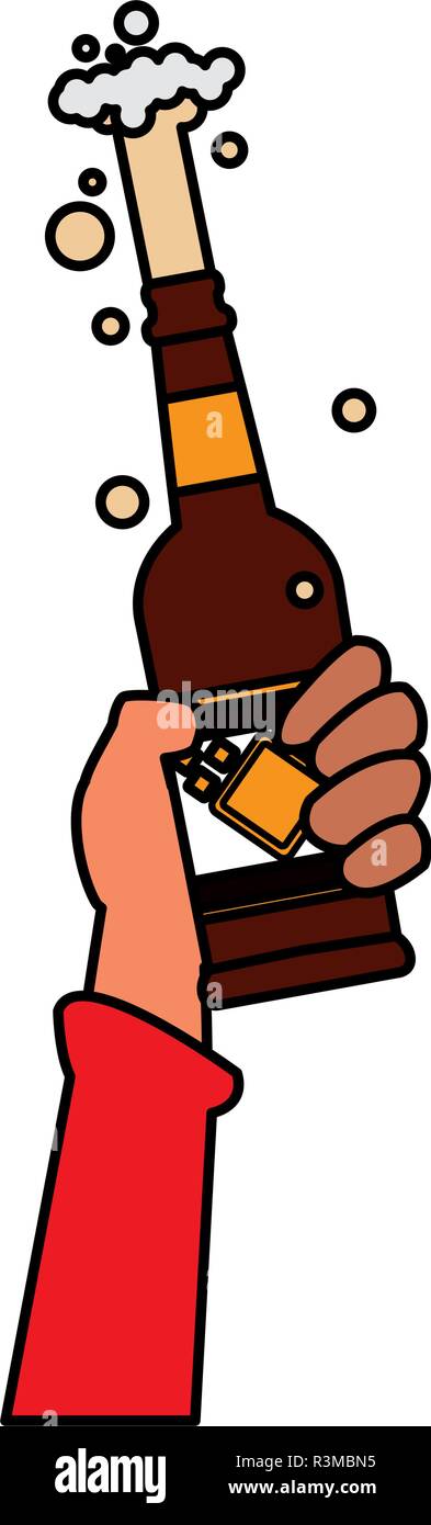 Hand eine Bierflasche auf weißem Hintergrund, Vector Illustration Stock Vektor