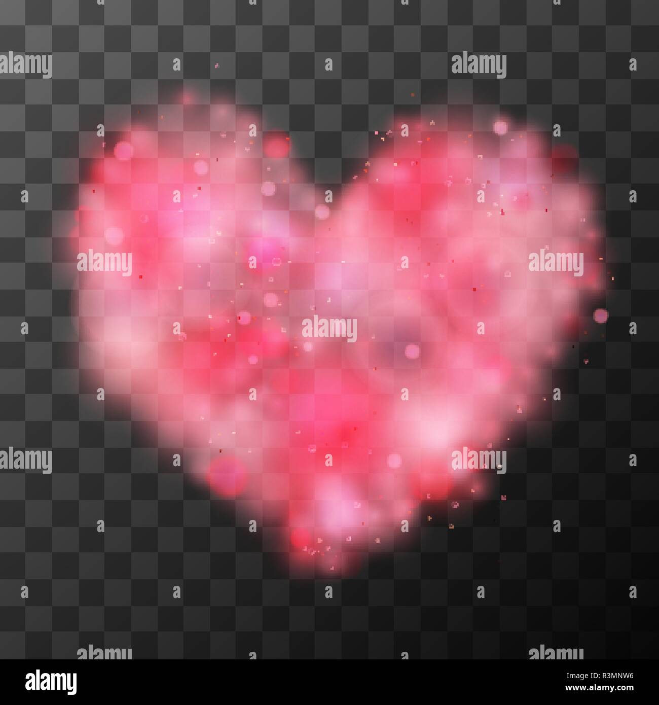 Hell süße Herzen aus Rosa und Rot bokeh Lichter und Magic funkelt auf transparentem Hintergrund Stock Vektor