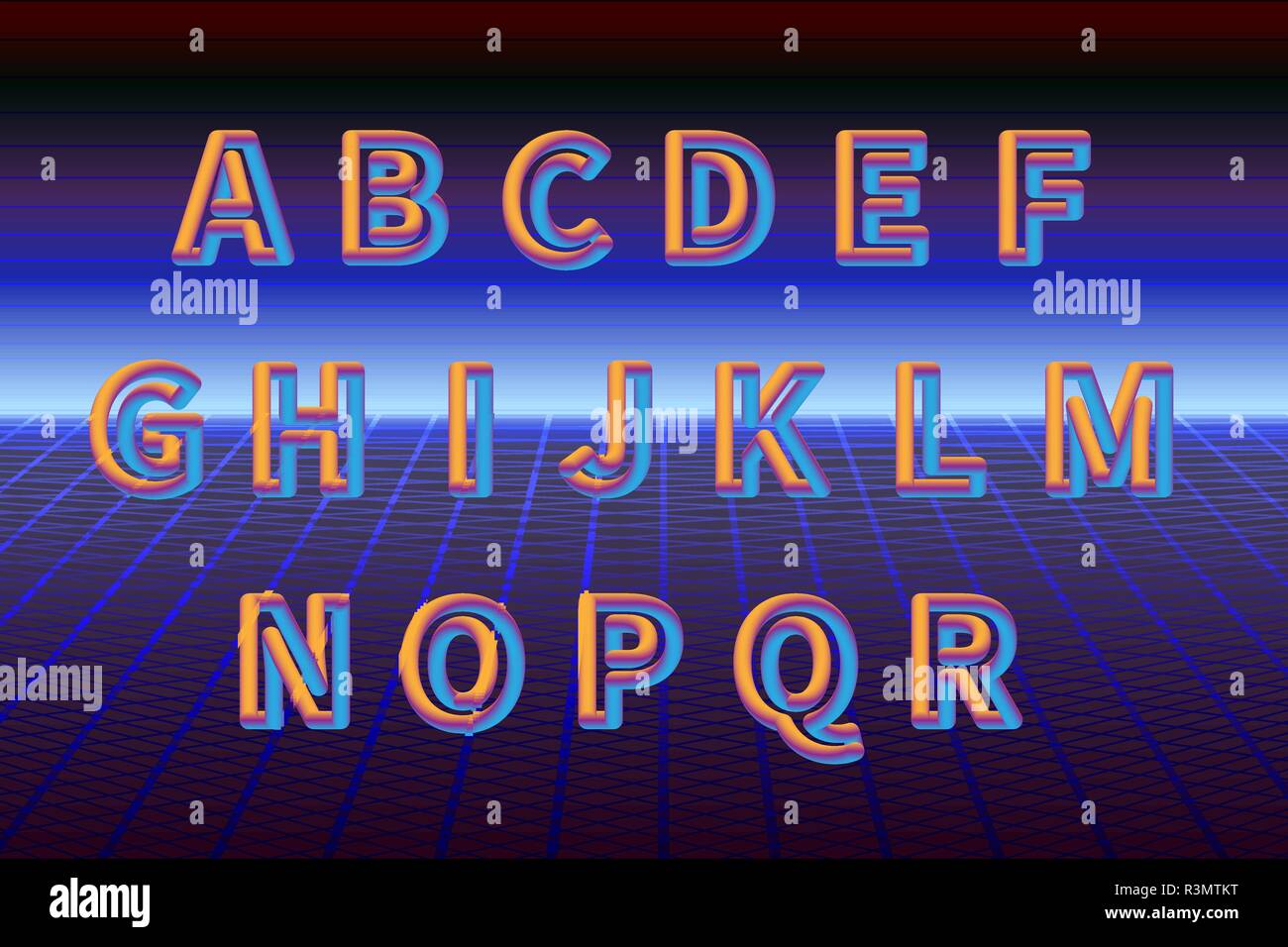 Retro-futuristischen Font in trendigen Farbverlauf Farben Stock Vektor