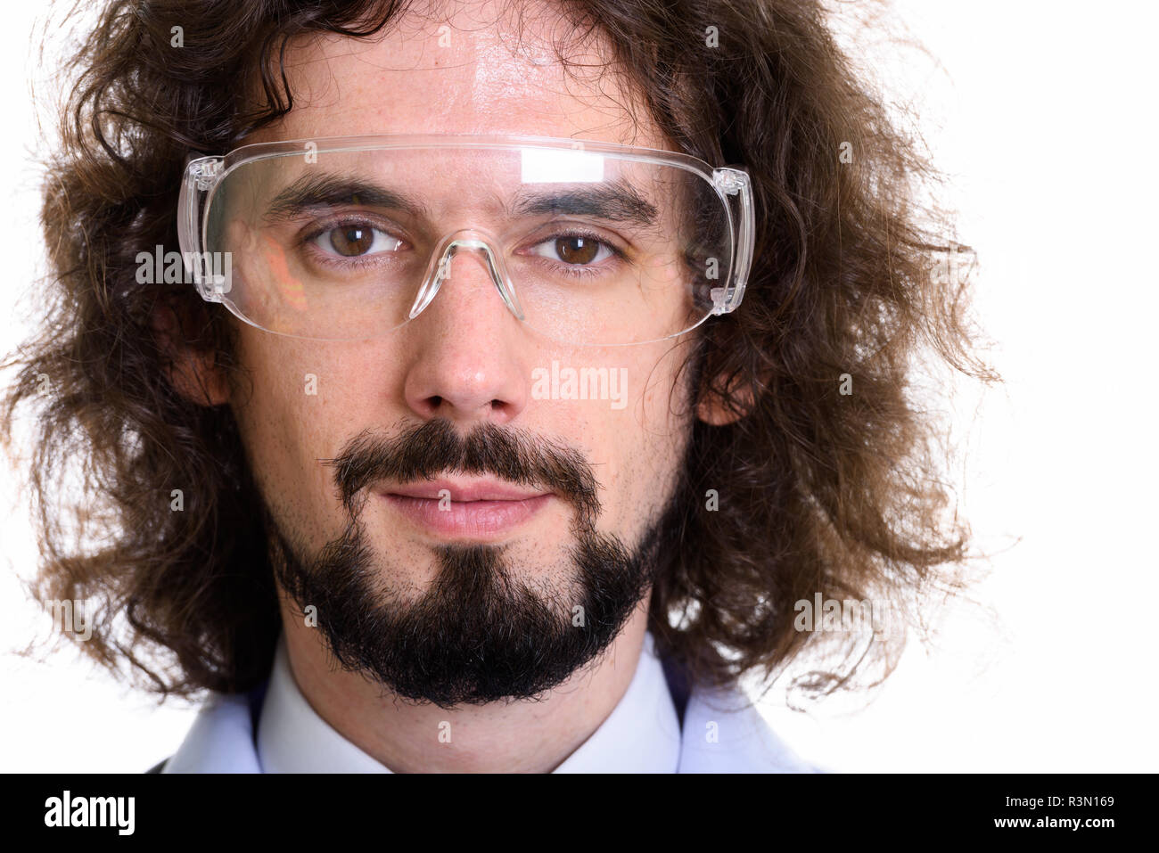 In der Nähe von schöner Mann Arzt tragen Schutzbrille Stockfoto