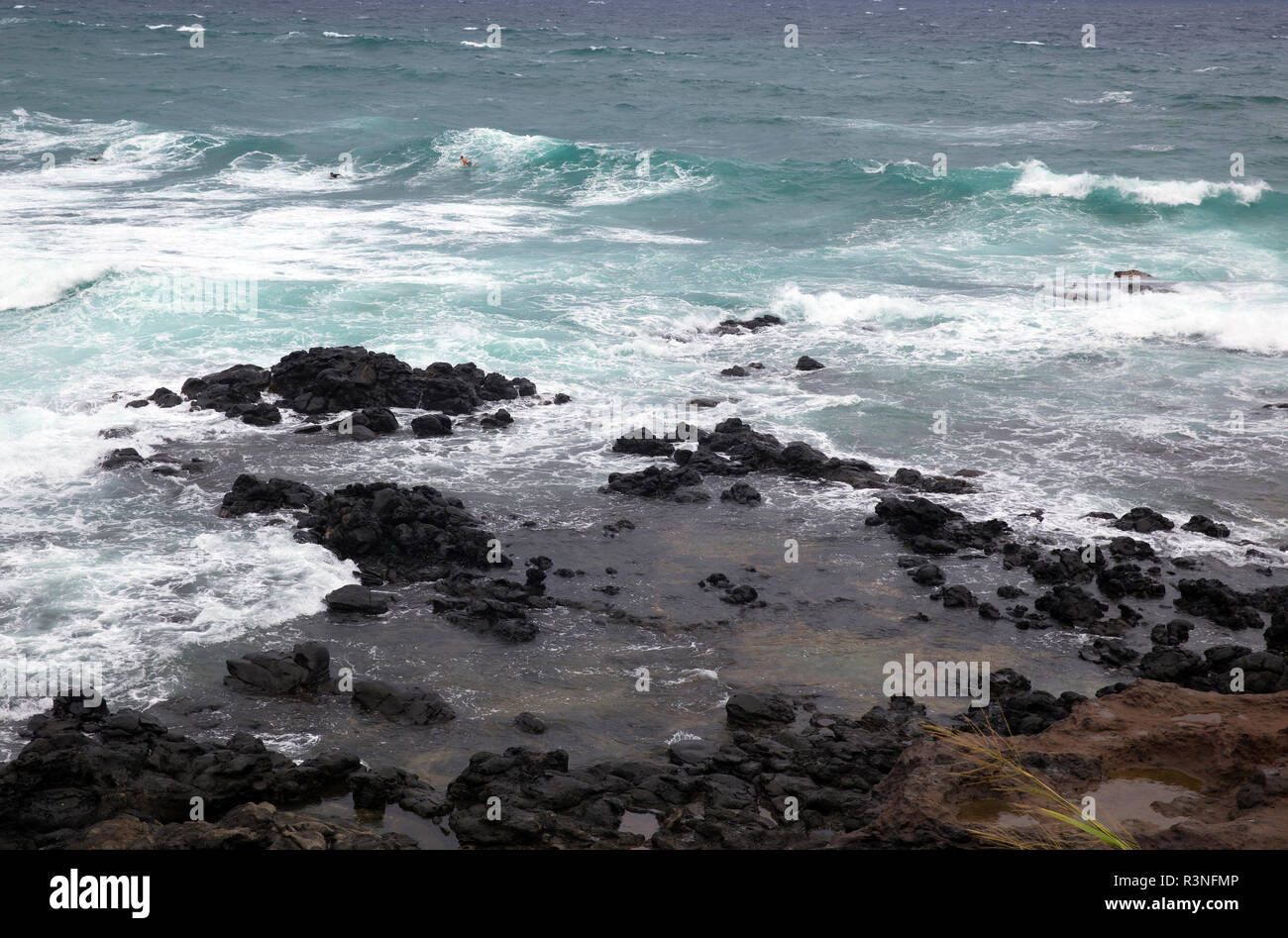 Lava Rock closeup am Ufer der Insel Maui Stockfoto