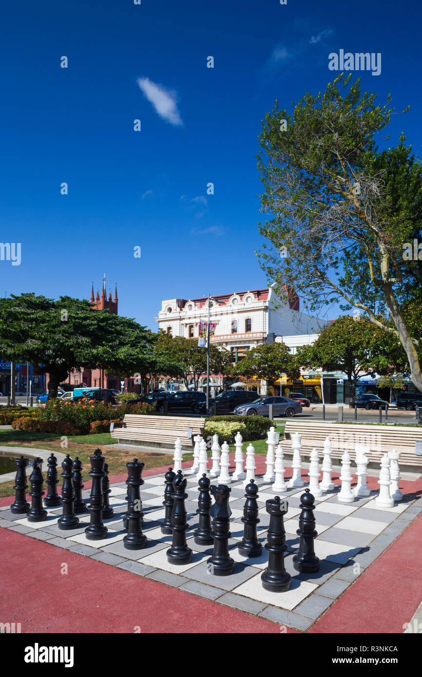 Neuseeland, Nordinsel, Palmerston North. Das Square, Central Park, Schach im Freien Stockfoto