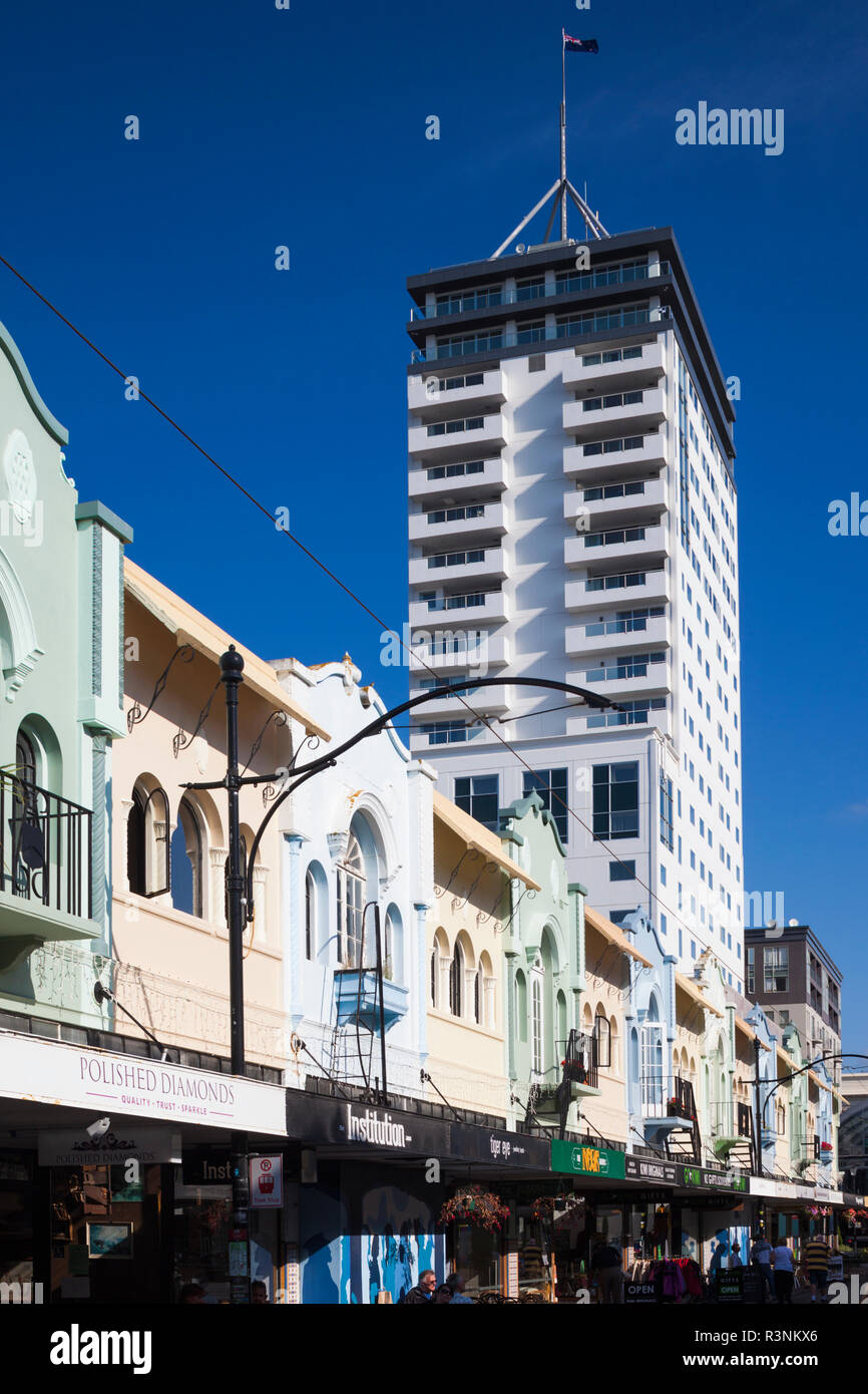 Neuseeland, Südinsel, Christchurch, Gebäude an der neue Regent Street und Rendezvous Hotel Stockfoto