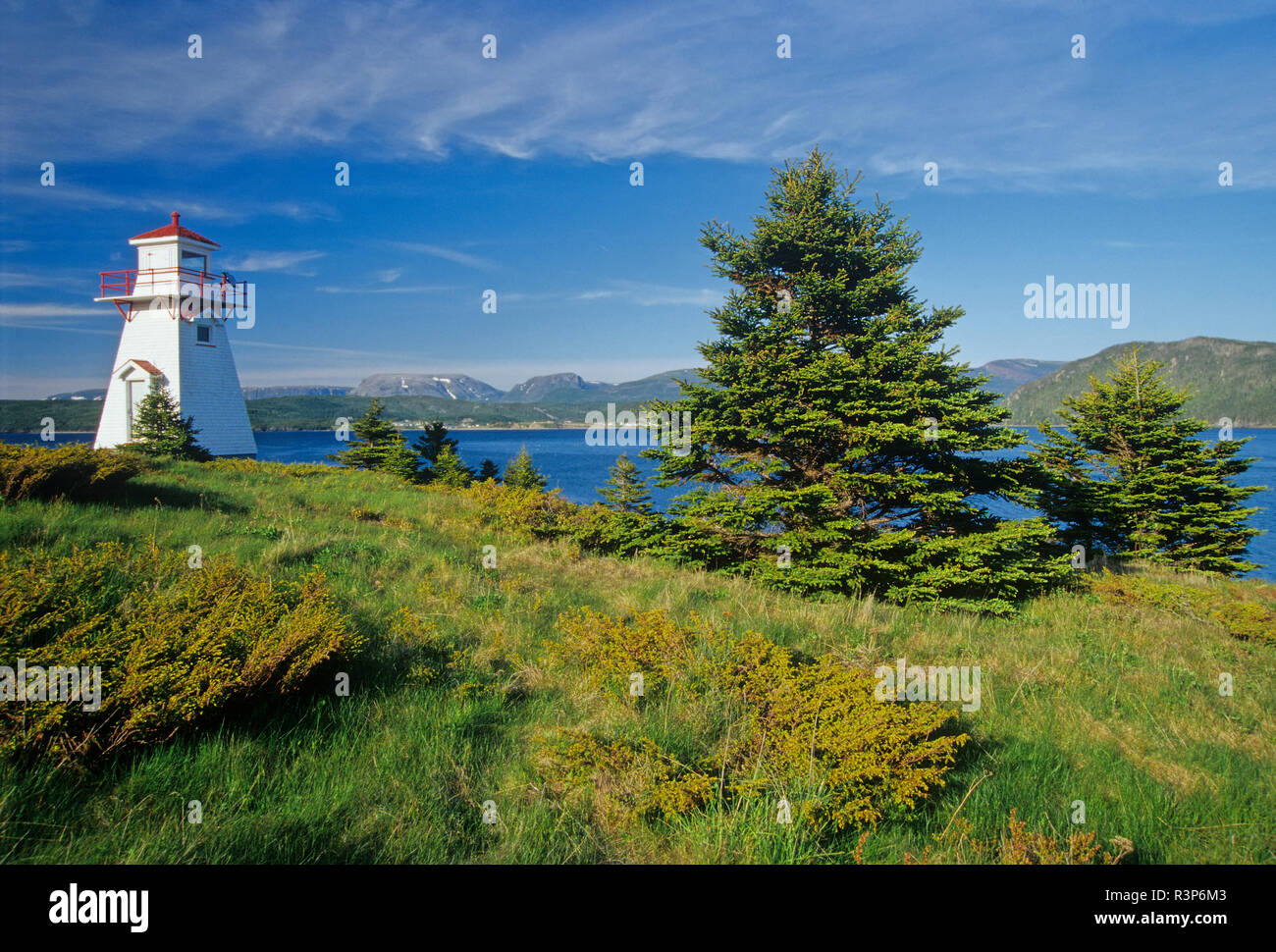 Kanada, Neufundland, Gros Morne National Park. Woody Point Lighthouse. Stockfoto