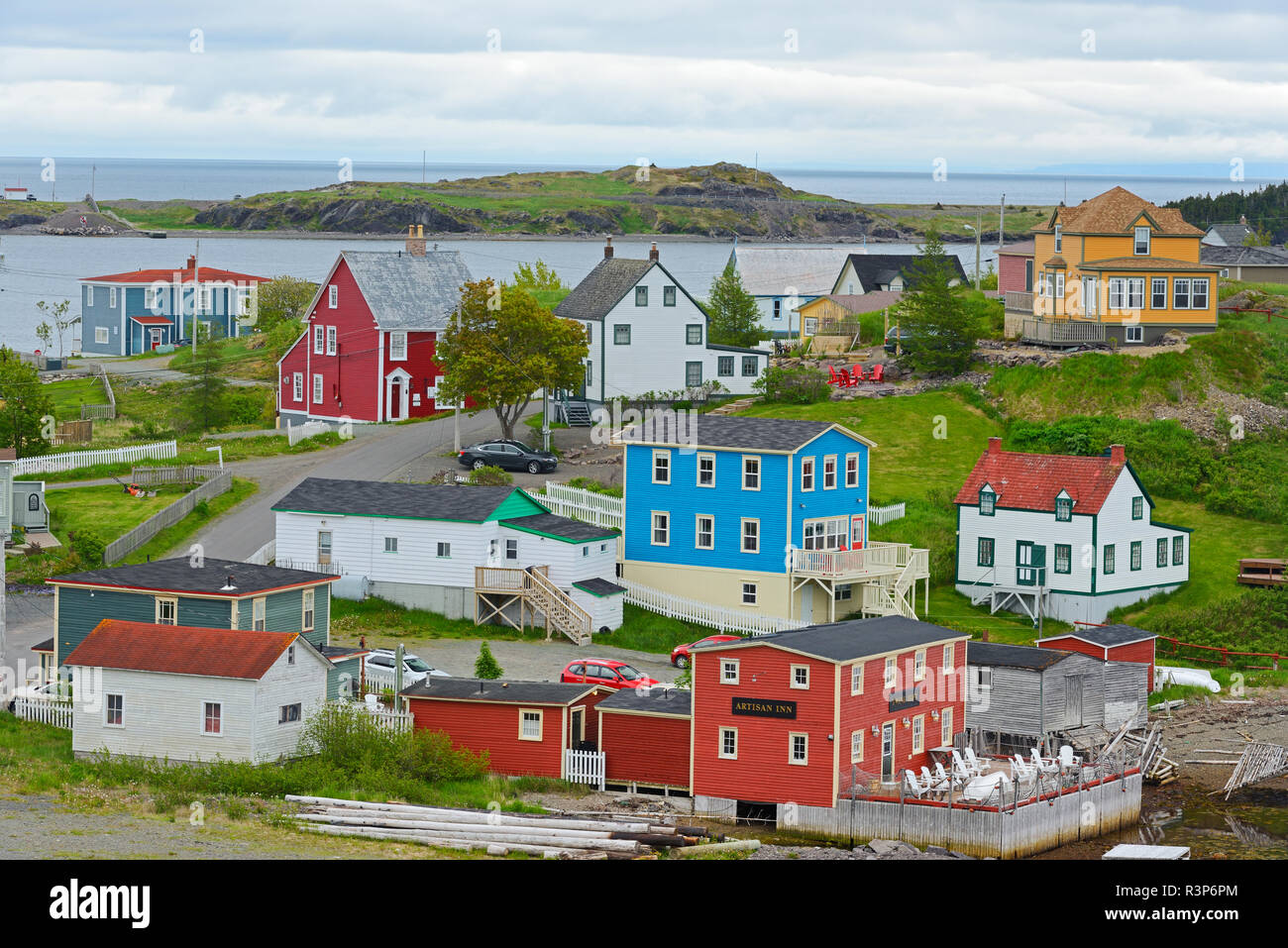 Kanada, Neufundland, Trinity. Überblick über die Küstenfischerei Dorf. Stockfoto