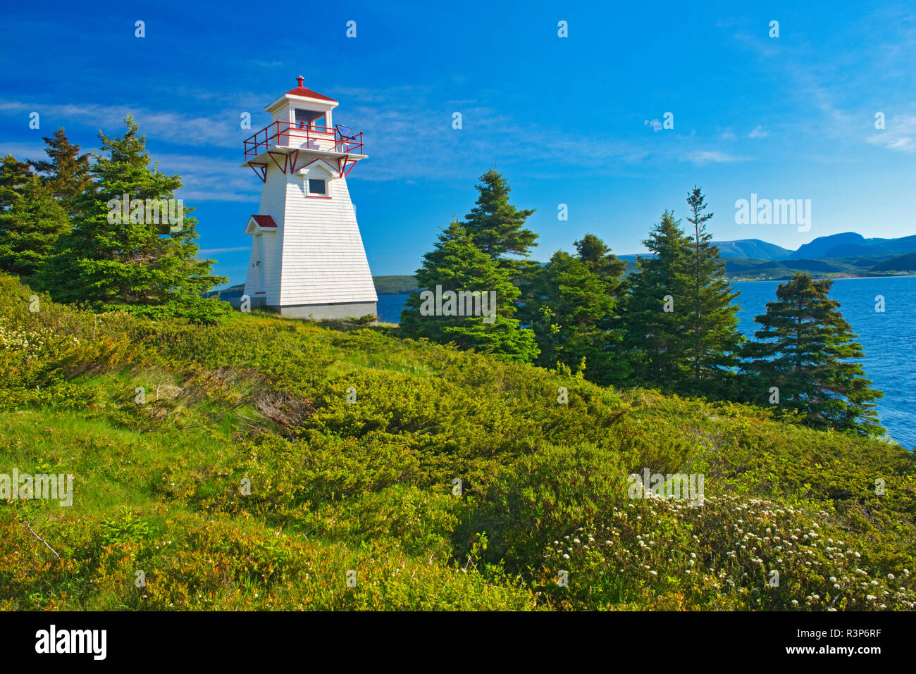 Kanada, Neufundland, Gros Morne National Park. Woody Point Lighthouse. Stockfoto