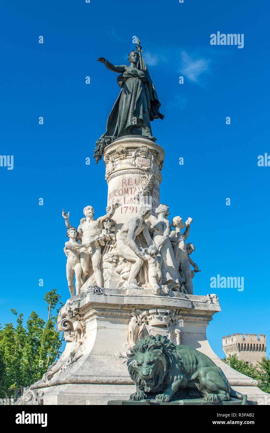 Monument zum Gedenken an den hundertsten Jahrestag der Annexion von Avignon, Comtat Venaissin an Frankreich, Avignon, Frankreich Stockfoto