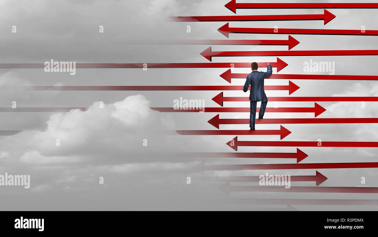 Führung winning strategy business Erfolg Konzept als Geschäftsmann klettern eine Leiter der Pfeile als Corporate Karriere aufstieg Metapher. Stockfoto