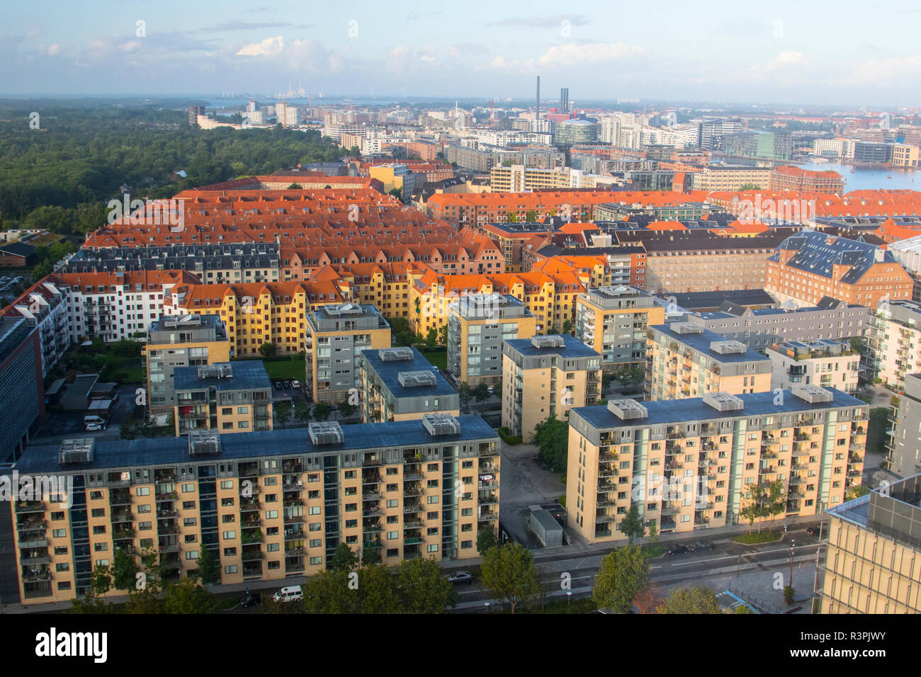 Vom 29. Stock eines Hotels, das ist ein Blick auf die Innenstadt von Kopenhagen. Stockfoto